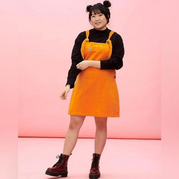 Lucy & Yak Mini Pini Corduroy Overall Dress Orange - Picture 2 of 13